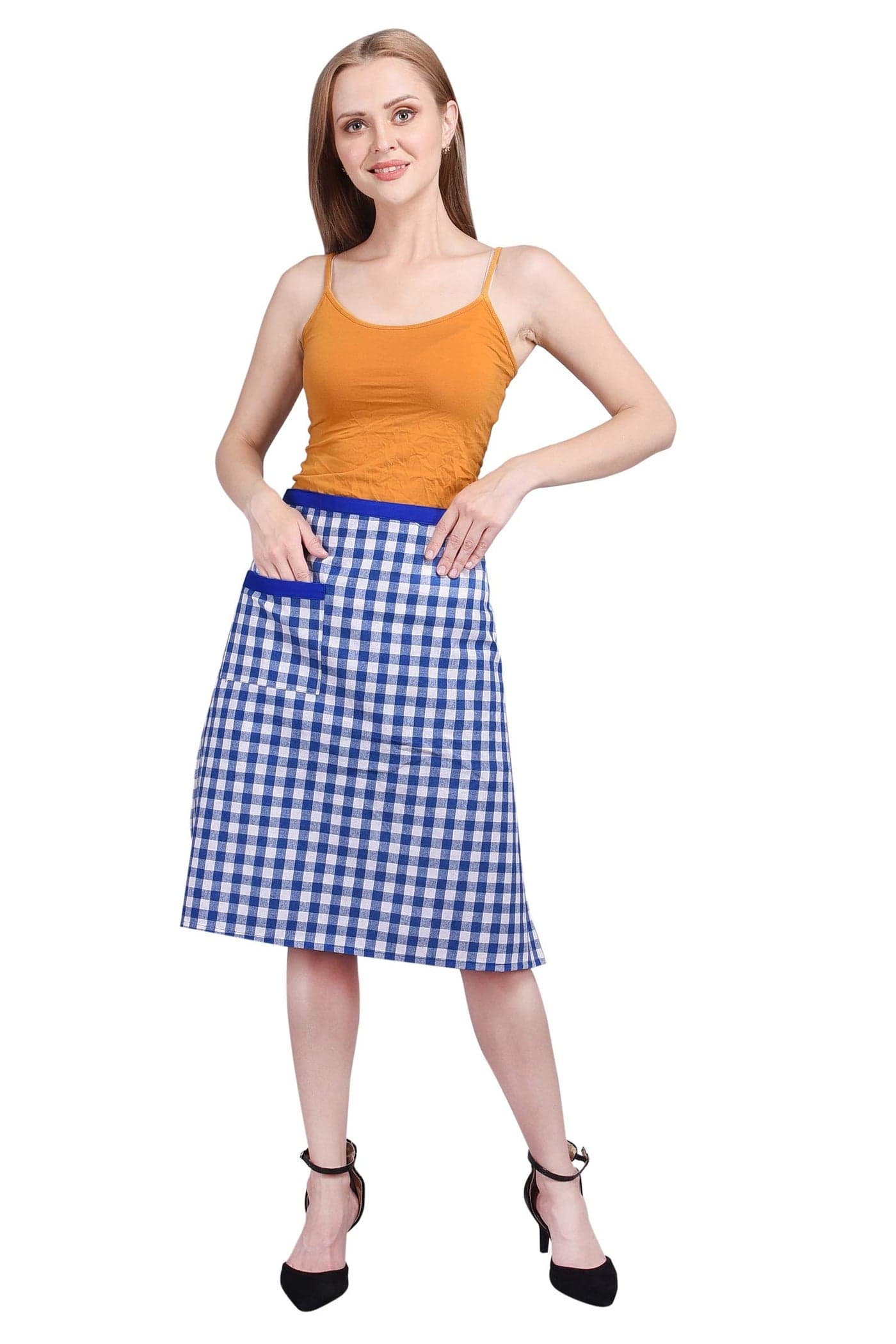 Tolexo Cotton Waist Half Checkered Apron with Side Pocket | Multipurpose for Men & Women | Waiter & Staff for Cafés, Restaurants, Hotels & Home Kitchen Use