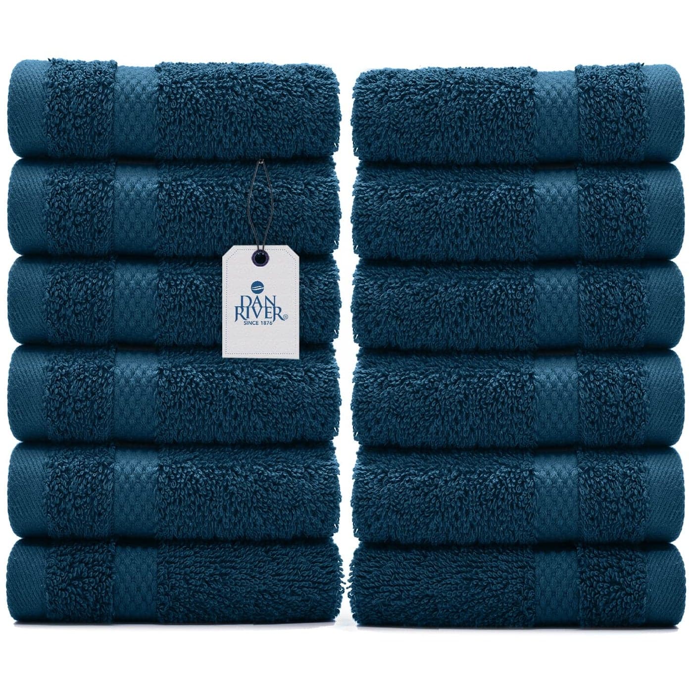 DAN RIVER Premium Wash Cloths for Your Face 100 Cotton Washcloths 12 Pack 550 GSM Highly Absorbent Face Towels for Body Showering Bathroom 12x12 in Blue
