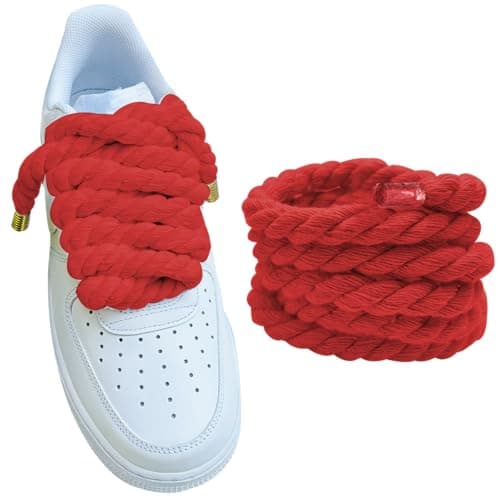 Lopau Thick Rope Shoe Laces for Air Force 1 Sneakers, Chunky Fat Rope Laces for Dunks,AF1,Air Jordan Shoes, Replacement Jumbo Shoelaces Strings for DIY Custom Accessories(Red)