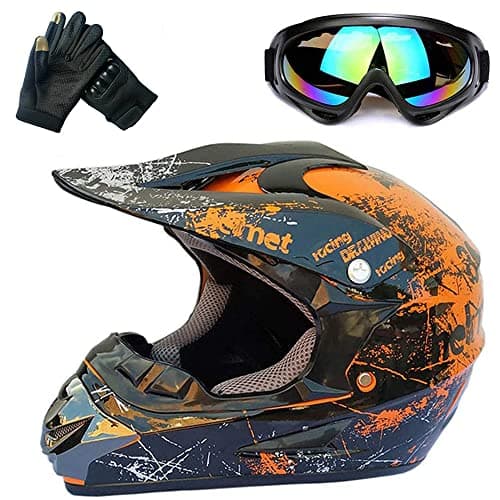 ATV Helmet,Womens ATV Helmet, 4 Wheeler Helmets for Adults,Motocross Helmet Women, Street Riding Dirt Bike Helmets, utv Helmets for Adults DOT Approved(Orange, Medium)