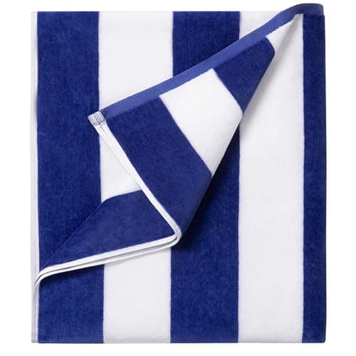 LULUHOME Large Oversized Beach Towel - Big Cotton 36 x 70 Inch Striped Pool Towel, Large Cabana Soft Swimming Towel for Adult Men Women,Dark Blue