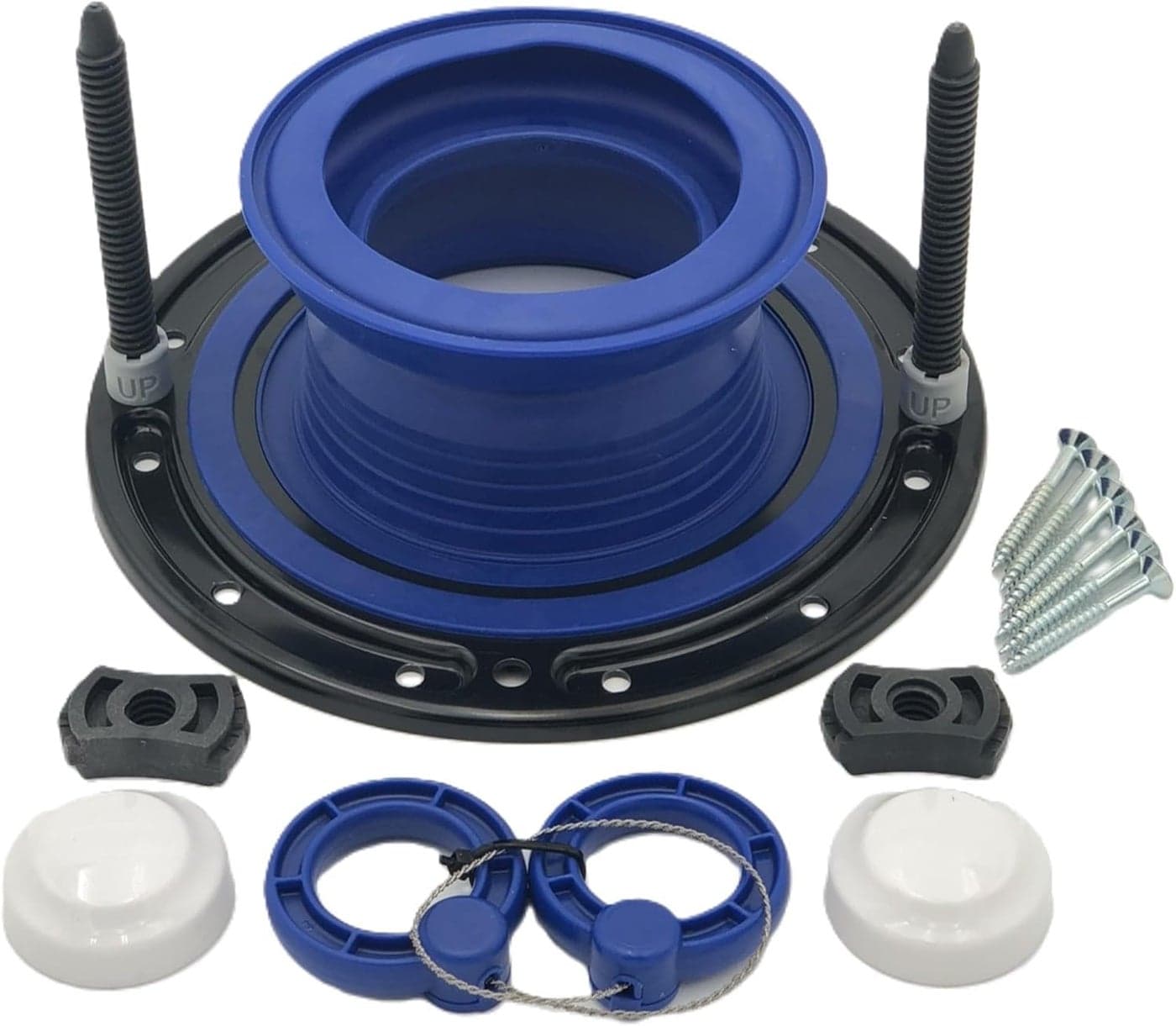 One N Done Toilet Flange Repair Kit - Toilet Kit For Low or Broken Flange. Toilet Wax Ring Replacement Kit W/Toilet Flange Extender Kit, Easy Toilet Bolts, & Toilet Caps For Bottom of Toilet. (1 Ea.)