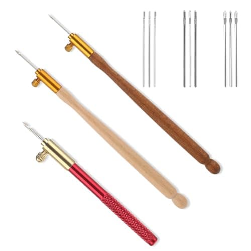 3 Pcs Embroidery Crochet Hook Kit Wood Handle French Drum Hooks with 9 Needles Tambour Hook Latch Beaded Needle for Embroidery Sequin Beading Knitting DIY Sewing
