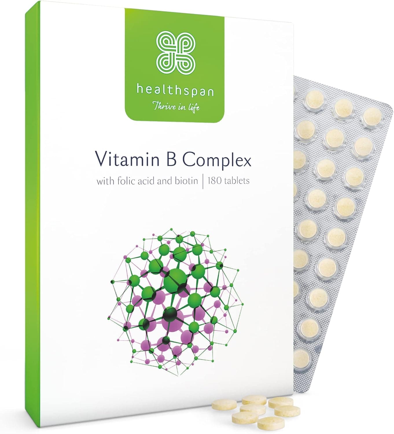Healthspan Vitamin B Complex 6 Months Supply High Levels of 8 BComplex Vitamins Heart Health Mental Performance Psychological Function Combat Tiredness Fatigue Gelatin Free Vegan