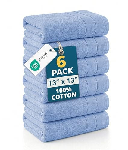 Casa Platino Blue Wash Cloths 100 Cotton 6 Pack Set 13x13 Soft Surface Reinforced Edges Quick Drying Highly Absorbent Fade Resistant Ideal for Salon Spa Hotel Cerulean Blue