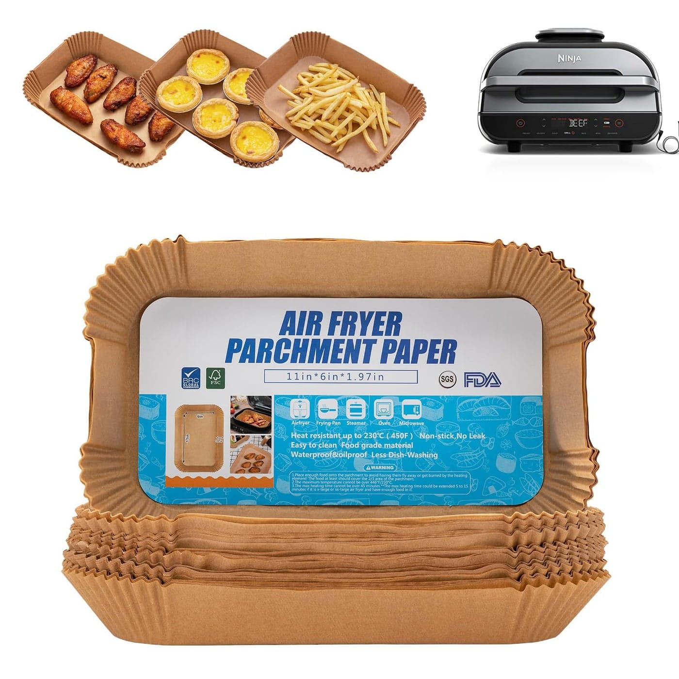 Air Fryer Liners For Ninja Foodi XL Smart FG551 6in1 Indoor Grill100PCS Rectangular Air Fryer Disposable Paper Liner Parchment Paper Liners for Ninja Smart Xl Air Fryer