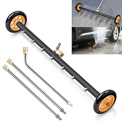 Pressure Washer Undercarriage Cleaner, Upgrade Extended 24 Inch Power Washer Surface Cleaner Attachments with 7 Nozzles, UnderCar Wash Water Broom w/ 2 Pcs Extension Wand 1 Pc 75°Angled Wand 4000 PSI