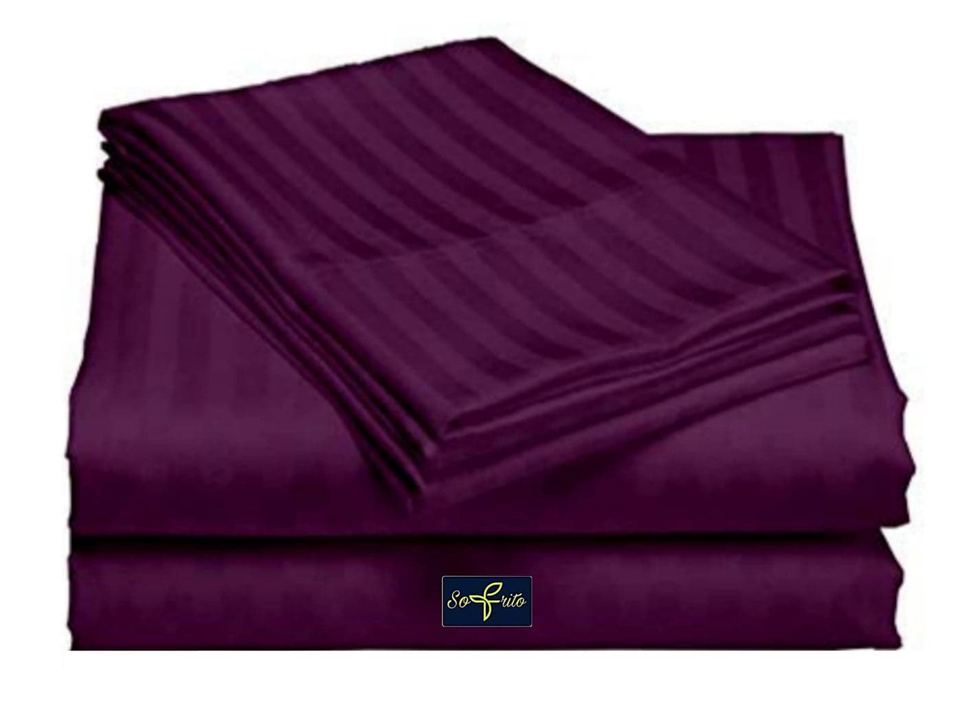Sofrito Bed Sheet Glace Cotton Striped – 300 TC – King (100"x108") – with 2 Pillow Cover | Ideal for Hospitals, Clinics, Hostels, PGs, Hotels & Guest Houses | Wine