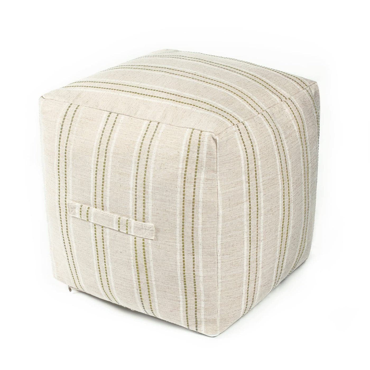 AELS Unstuffed Farmhouse Pouf Cover for Living Room Boho Storage Bean Bag Cubes Beige with Brown Stitch Yarn Dyed Stripe Square Ottoman Pouf Foot Rest Footstool 18x18x18 Cover ONLY