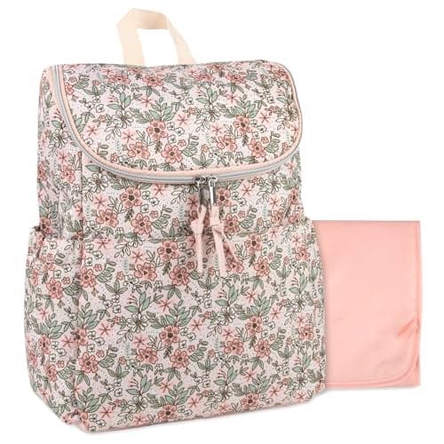 MultiFunction Floral Diaper Backpack and Travel Nappy Baby Bag with Changing Pad and Stroller Straps Freshly Floral