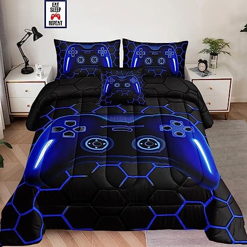 5 Pieces Bed in a Bag for Boys Bedding Sets Twin SizeGamer Comforter Sets for Boys Kids Gaming Comforter Set for Room Decor with Flat SheetFitted SheetPillowcaseCushion Cover