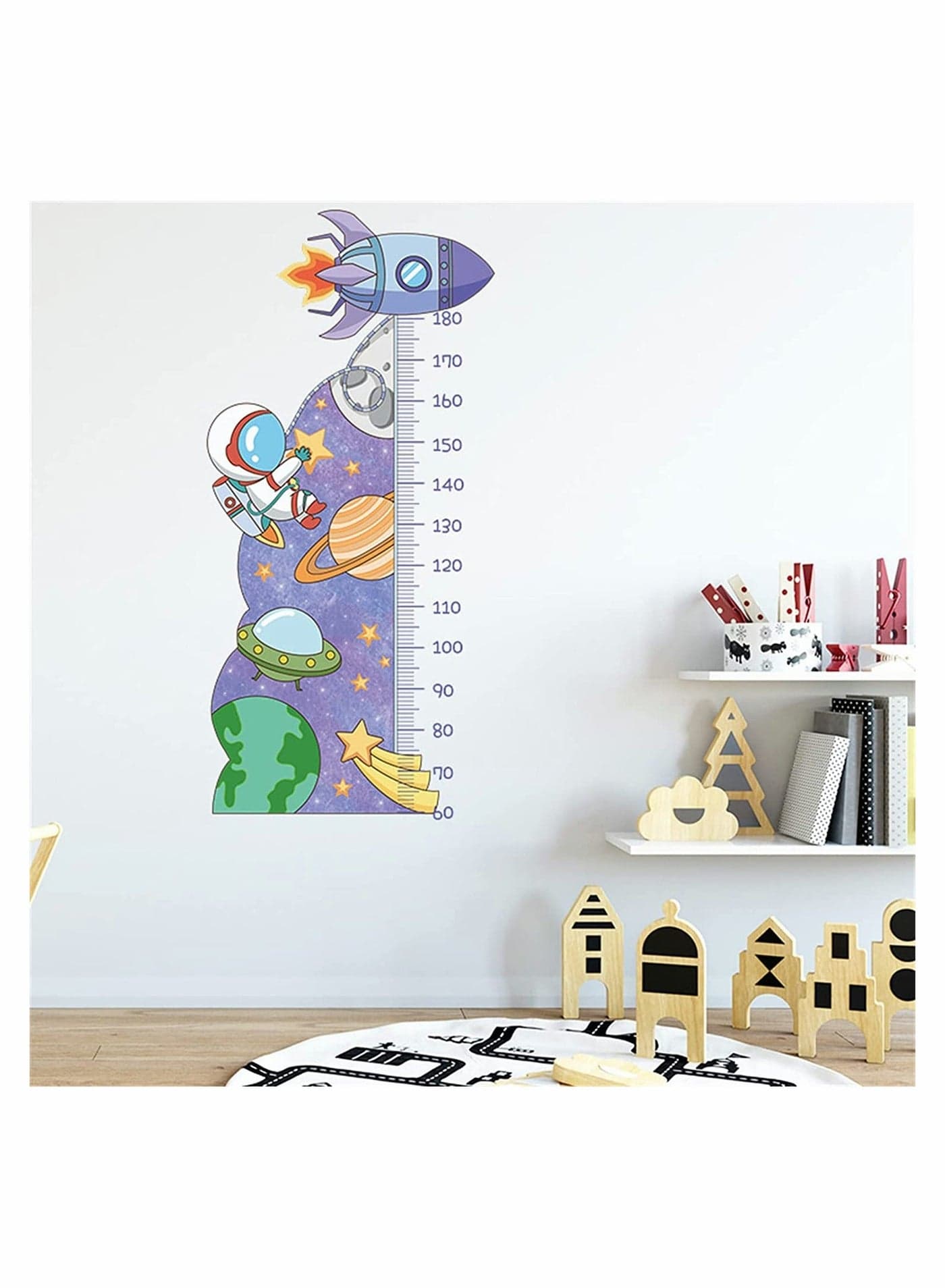 Kids Height Growth Chart Wall Stickers Outer Space Decals Astronaut Measuring Ruler Wallpaper Peel and Stick for Living Room Bedroom Decor