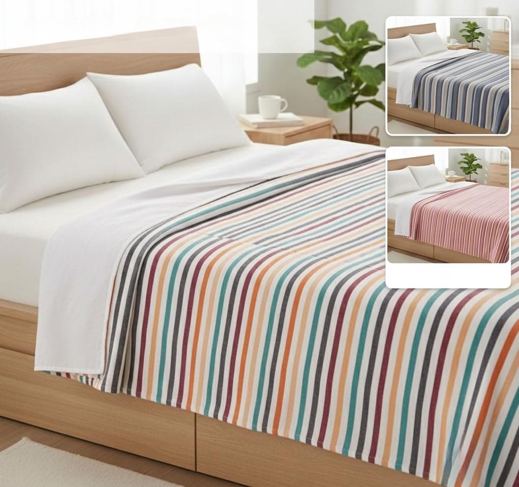THARUNSHA ELITE Single Size Light Weight Pure Cotton Blanket for Daily Use/AC Rooms/Soft Bedsheet/Throw Blanket Set of 3 (Blue Gray Biscut & Multicolour & Pink Red)