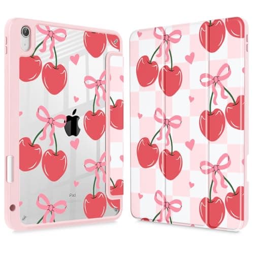 Mektron Case for 2025 iPad 11 inch (A16 Chip) 11th Gen Fit iPad 10th Gen10.9 inch 2022, Buit in Pencil Holder with Shockproof Cover Clear Shell + Trifold Stand + Auto Wake/Sleep, Cherries Bows C353