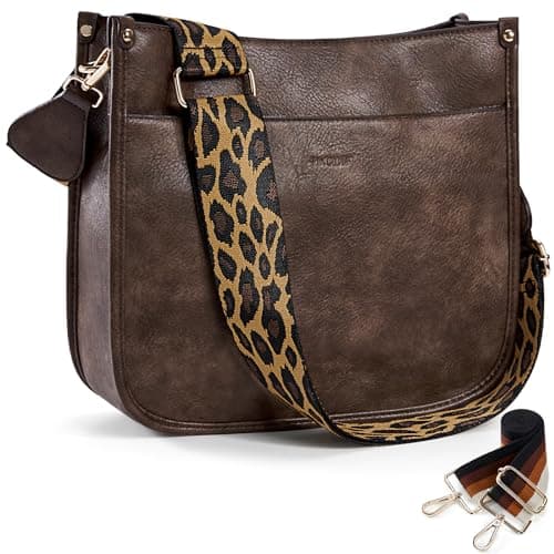 HKCLUF Women's Trendy Vegan Leather Hobo Handbags With Adjustable Guitar Strap Crossbody Shoulder Bucket Bags, Coffee