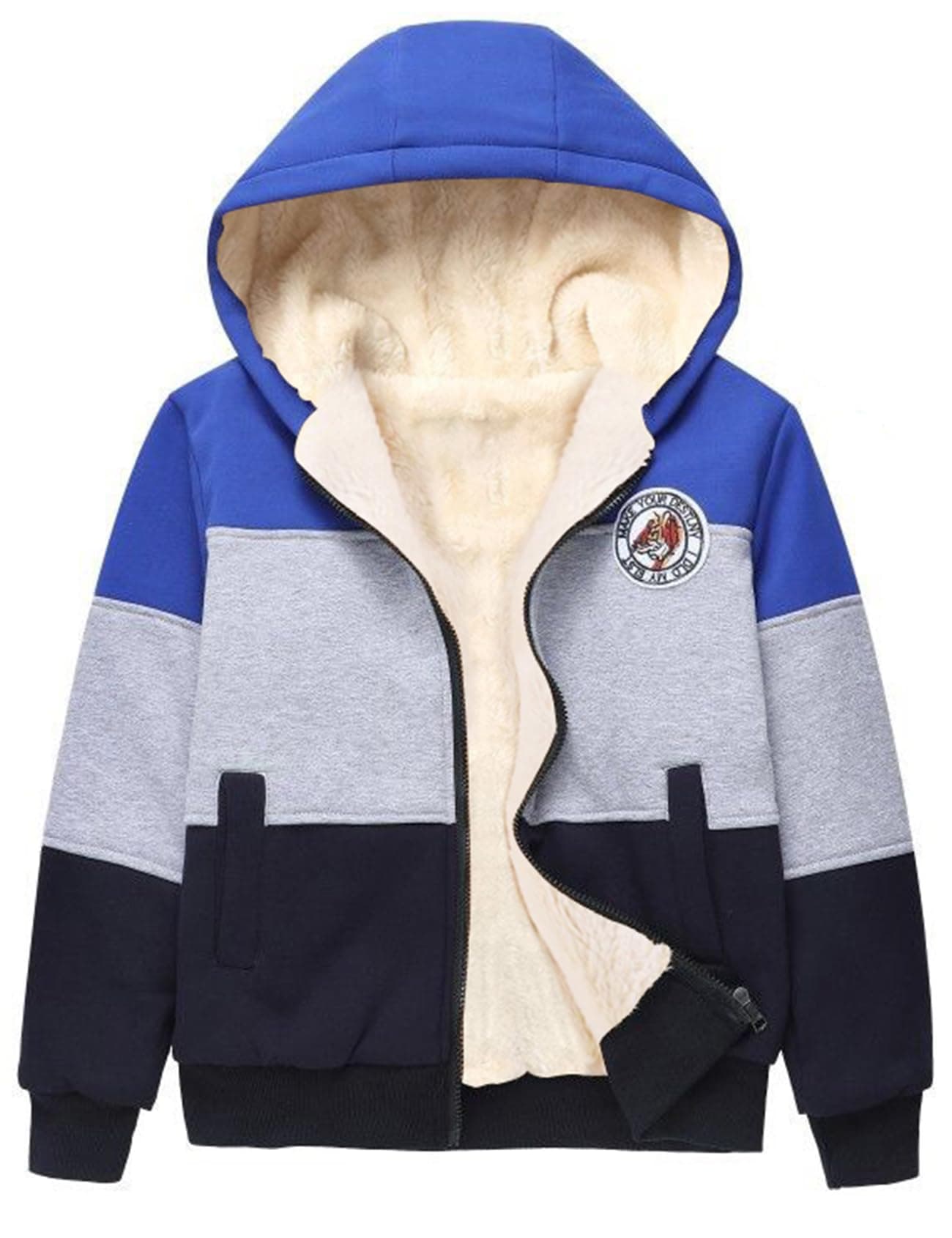 Gihuo Unisex Boy's Girl's Hoodie Sherpa Lined Jacket Zip Up Fleece Hooded Sweatshirt Winter Warm Coat Outerwear 4-12Y (US, Age, 7 Years, 8 Years, Blue)