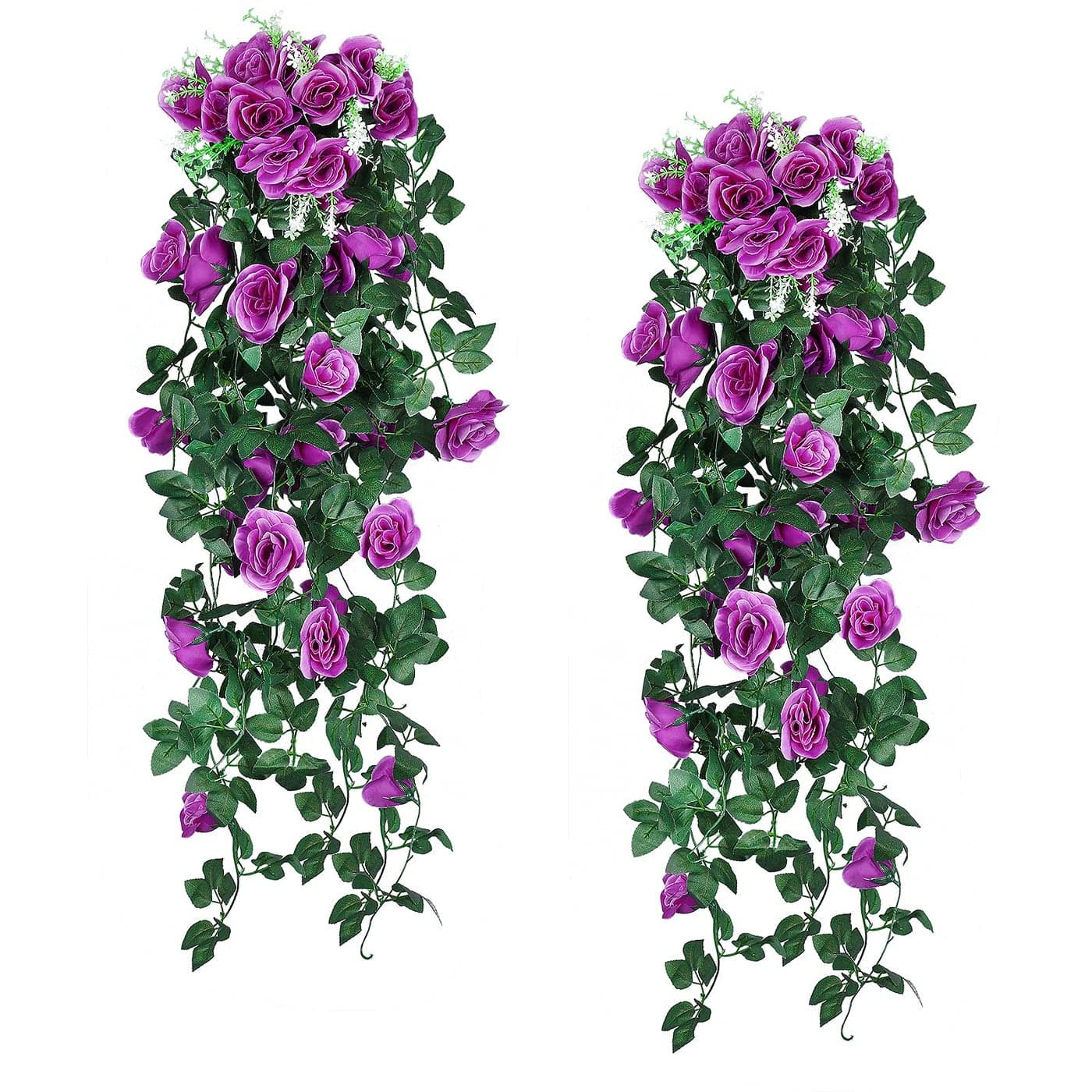 RECUTMS 2Pieces 33Ft Fake Hanging Flowers Artificial Rose Plants Wall Dcor Wedding Home Garden Decoration Purple