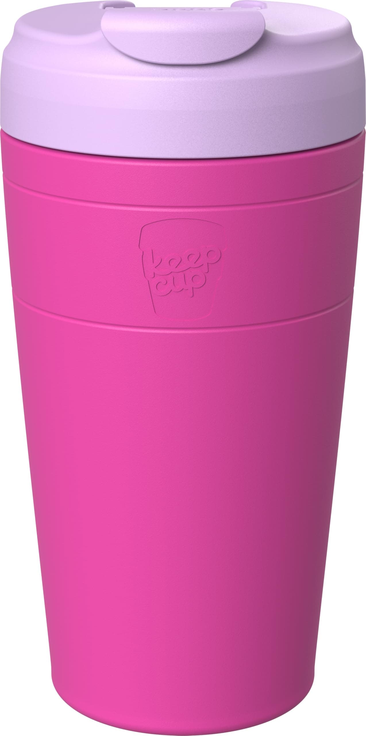 KeepCup Commuter Travel Mug - Insulated Stainless Steel Reusable Coffee Cup with Spillproof Flip Lid - 16oz/454ml - Fuschia Lilac