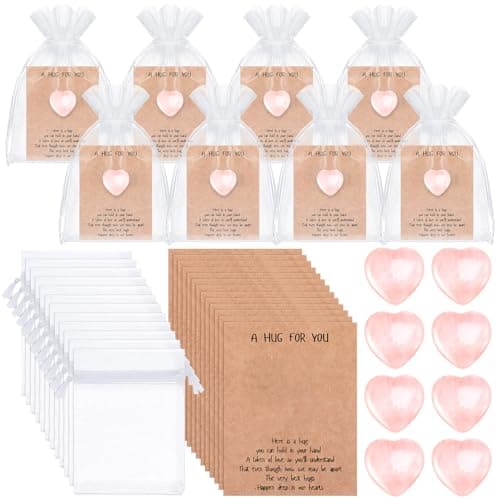 Motiskyy 40 Sets Pocket Hug Token Hug Small Gift Bulk Cards with Heart Shape Natural Stones Keepsake Exchange Relationship Cards for Colleagues Family Distance Social CelebrationCute