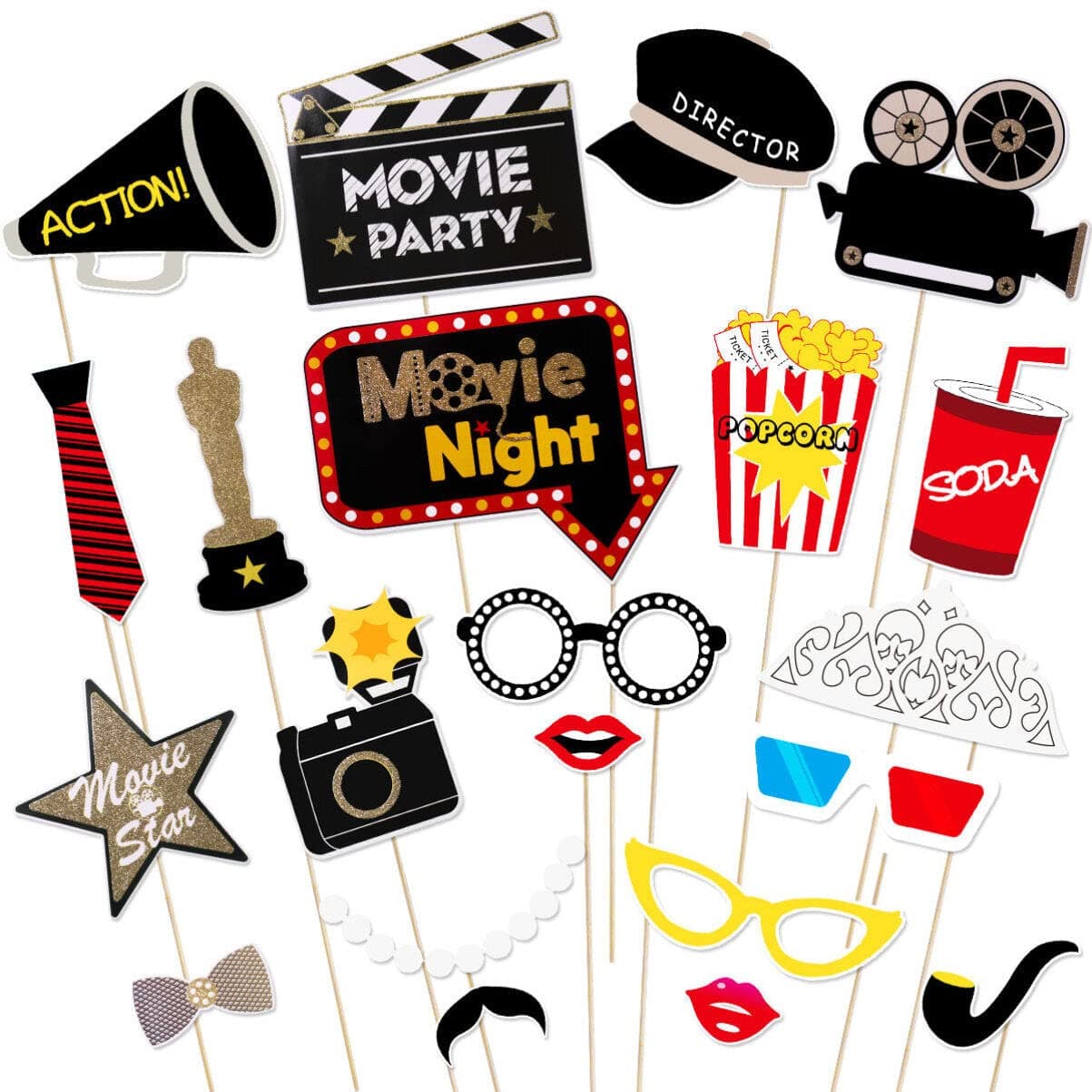 LUOEM Photo Booth Props Movie Night Photo Props Movie Party Decoration SuppliesPack of 21
