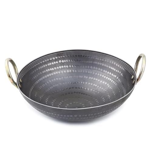 RBY 2 Litre (10 inch / 25 cm) Hammered Iron Kadai Wok Frying Pan Lohe Ki Kadhai Smooth Edge Food Grade Gas and Induction Friendly Metal Spoon Friendly Dishwasher Safe