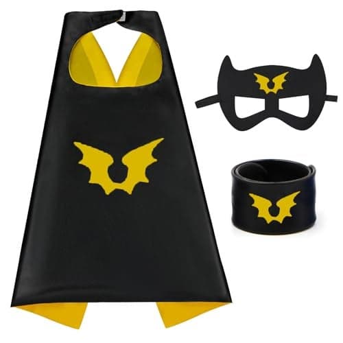 Mizzuco Dress Up Capes for Kids Superhero Cloak with Mask and Waistband Halloween Costumes and Party Dress up GiftBlack