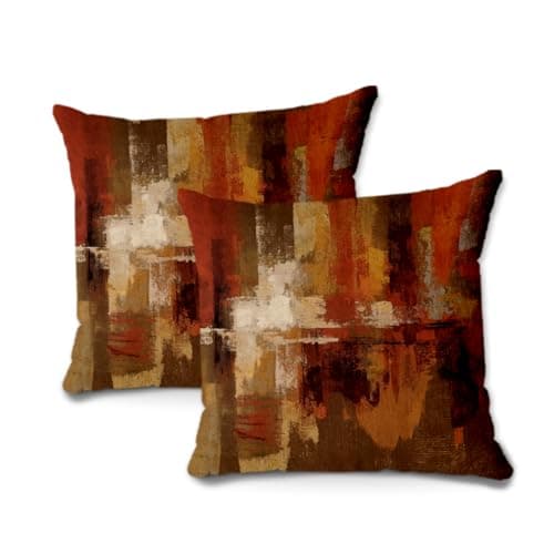 2 Pcs Burnt Orange Abstract Pillow Covers 18x18 inch Abstract Rust Art Painting Decorative Throw Pillowcase Square Couch Cushion Cover for Living Room Sofa Bed Accent Home Decor
