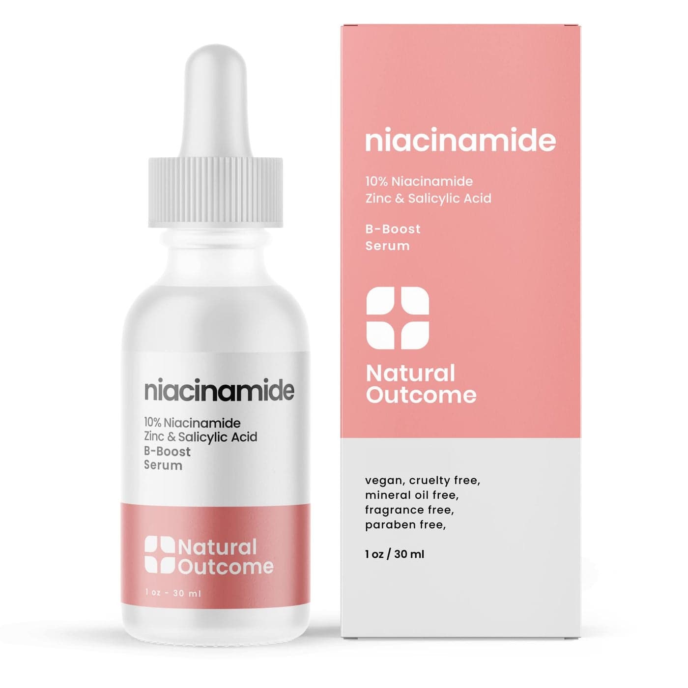 Niacinamide Serum for Face by Natural Outcome Skin Care, B-Boost Niacinamide 10% Plus Zinc 2% Salicylic Acid + Hyaluronic Acid, Acne Treatment + Pore Reducing Serum + Even Skin Toner