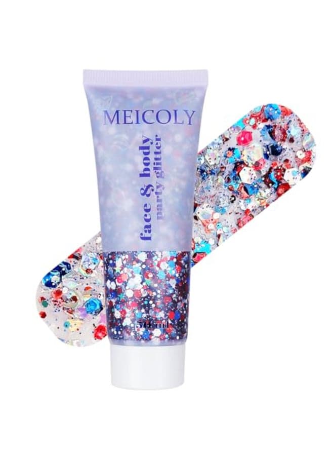 MEICOLY Red White and Blue Body Glitter4th of July Patriotic Accessories Hair Glitter for Kids4th of July Outfits for WomenSelfAdhesive Face Glitter for Presidents Day Veterans Day
