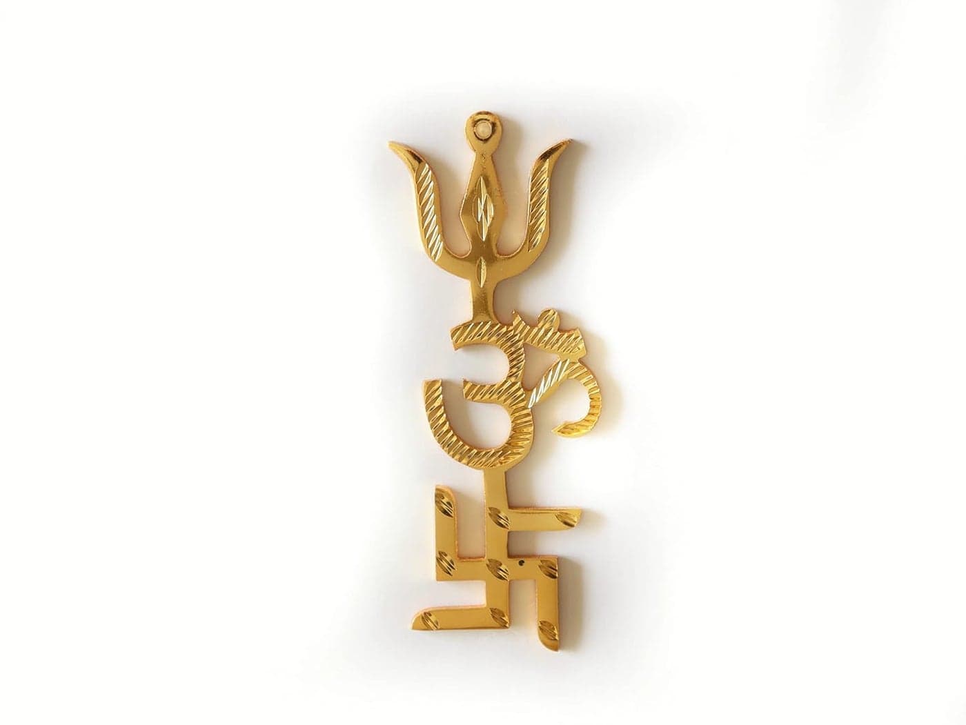 The Spiritual Living Swastik for Door Entrance II Brass Swastik Om Trishul Trishakti Yantra II Main Door Entrance II Vastu Remedies II Golden II 5 Inches Approx II Pack of 1