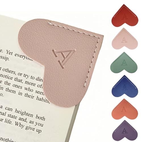 Personalized Leather Heart Bookmarks with Initials, 26 Letters Custom Corner Book Mark for Reading Women,Teacher, Student, Book Lovers Book Marker, Meaningful Gifts (Red+Pink,A)