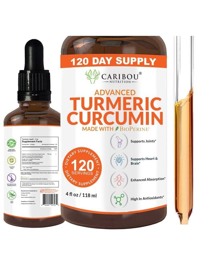 Liquid Turmeric Curcumin with Bioperine for Enhanced Absorption - Turmeric Curcumin Supplement for Joint Support - Turmeric Extract with Black Pepper - 2 Month Supply - 4oz
