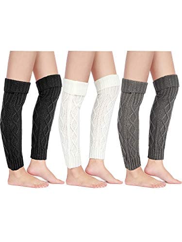 SATINIOR 3 Pairs Womens Cable Knit Leg Warmers Y2k Japanese Style Leg Warmers for 80s Party Skating Yoga DanceWhite Light Gray Black