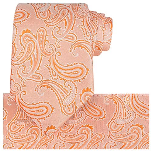 KissTies Peach Tie Set Paisley Necktie Pocket Square + Gift Box