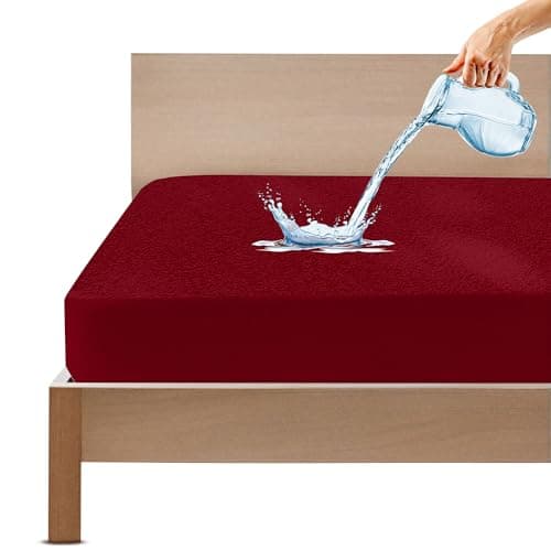 GADDA CO Ultra Soft Cotton Terry Waterproof Mattress Protector for Single Bed | Breathable, Hypoallergenic & Dust-Mite Resistant | 78x36 inch (6.5x3 ft), Maroon – Pack of 1