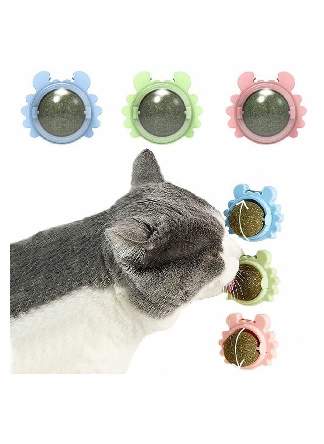 Catnip Wall Ball, 3-Piece Cat Toys, Edible Cat Licking Toy, Cat Chew Toy, Teeth Cleaning Cat Bite Toy, Rotatable Indoor Cat Toy, Cat Wall Decoration