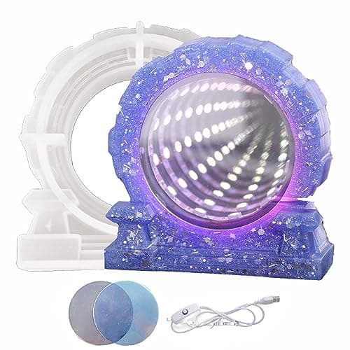 Resin Unique Door Light Mold Set Silicone Molds for Epoxy Resin Include Light Molds Mirror Half Lens and USB White Light Strip Silicone Resin Molds for Lamp DIY Desktop Ornaments Home Decorations