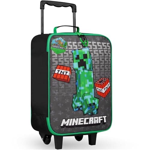 Minecraft Kids Luggage with Wheels Foldable Rolling Suitcase Creeper Travel Bag Vacation Weekend Trips Travel Essentials L181inch x W118inch 15L Black