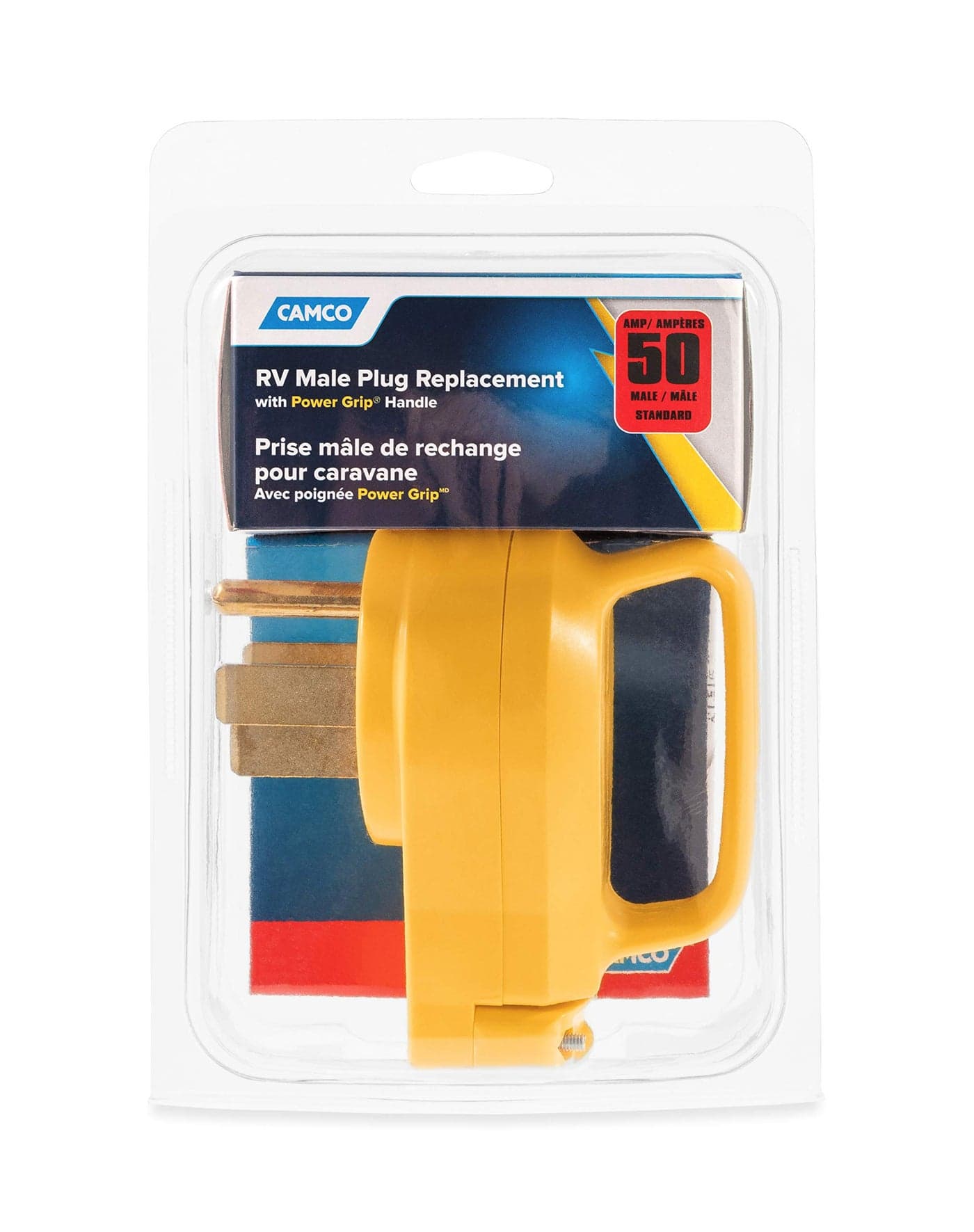 Camco Power Grip Camper / RV Replacement Plug - Attach 50 Amp Plug to Existing RV Extension Cord - Features 50 Amp RV Plug (NEMA 14-50P) & Ergonomic Designed Handle - Rated 125-250V/12,500W (55255)