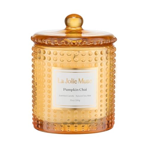 LA JOLIE MUSE Pumpkin Chai Candle Spicy Chai Vanilla 10 oz Soy Wax Candle 55 Hours Clean Burn Elegant Home Dcor Hosting Gift
