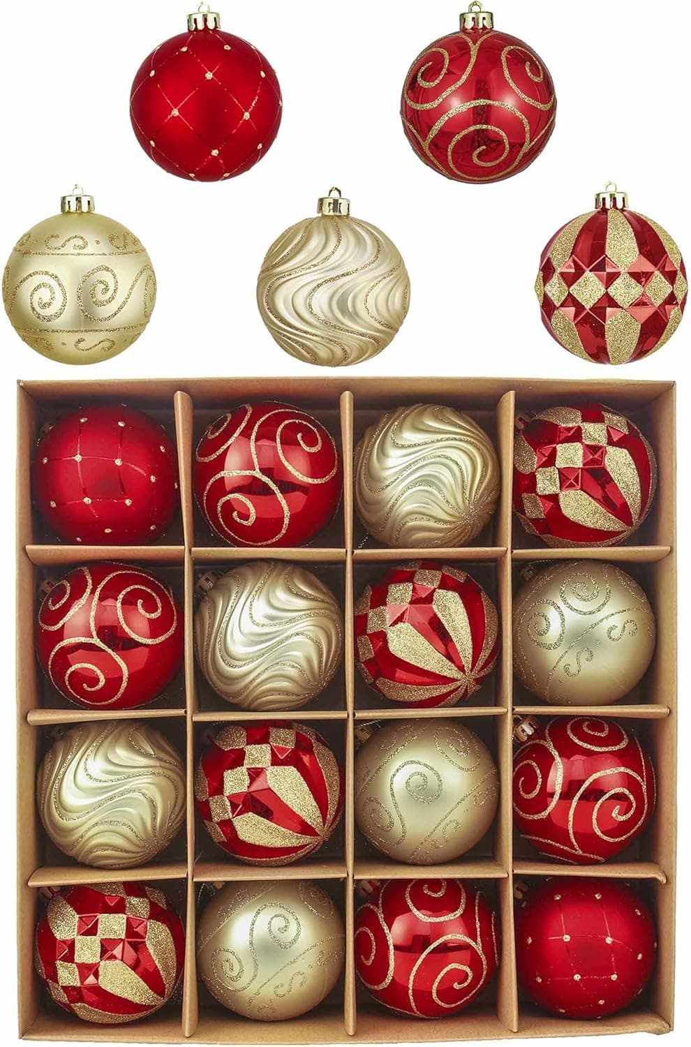 Valery Madelyn Christmas Tree Decorations Set, 16ct Red and Gold Shatterproof Christmas Ball Ornaments Bulk, 3.15 Inches Luxury Hanging Ornaments for Christmas Trees Xmas Holiday Decor