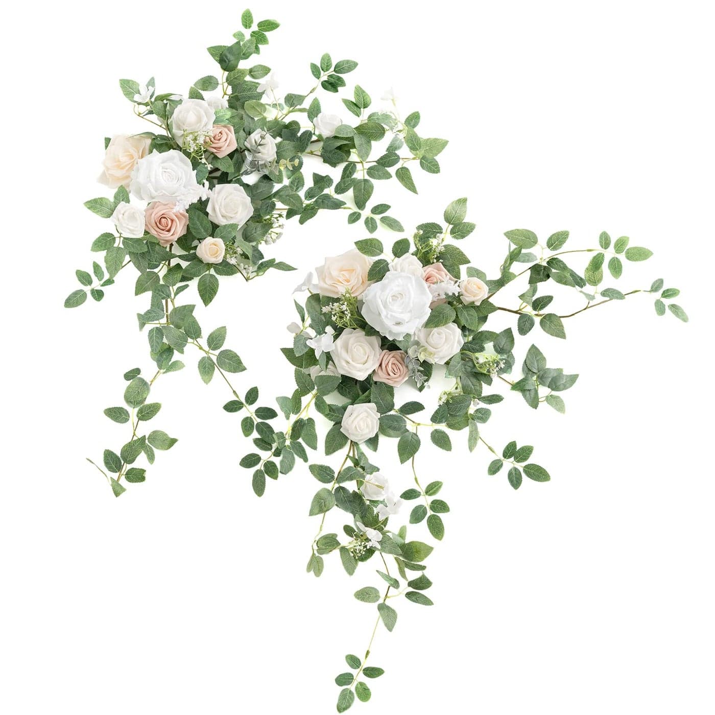 Lings Moment 2PCS Artificial Floral Swags Arch Flowers Wedding Centerpieces Flower Rose Garland Mantel Greenery Arrangements for Sweetheart Welcome Signs Decor Wall Window Home Decor White Sage