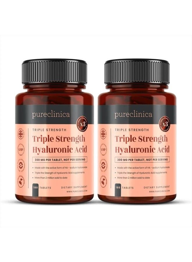 Hyaluronic Acid 300mg x 360 Tablets (2 Bottles of 180-12 Months Supply). Triple Strength Hyaluronic Acid. 300% Stronger Than Any Other HLA Tablet.