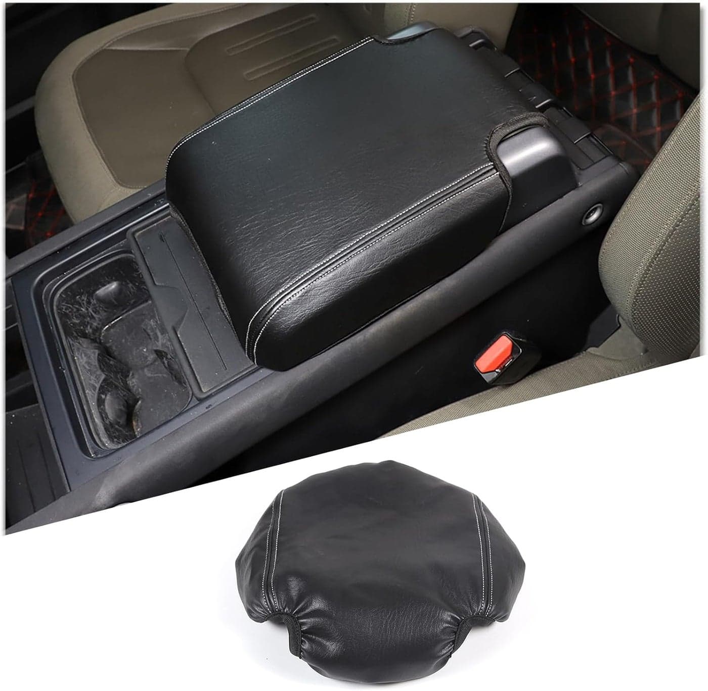 HIRUFAIT Center Console Armrest Cover for Land Rover Defender 90/110/130 (2020-2024) - Comfortable Leather Cushion Protector (B Style)