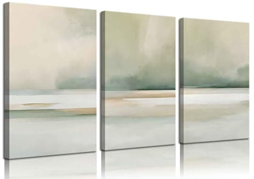 3Pcs Sage Green Canvas Wall Art Modern Neutral Abstract Wall Decor Pictures Minimalist Green Tan Posters Prints for Living Room Bedroom Home Decoration, 16x24in