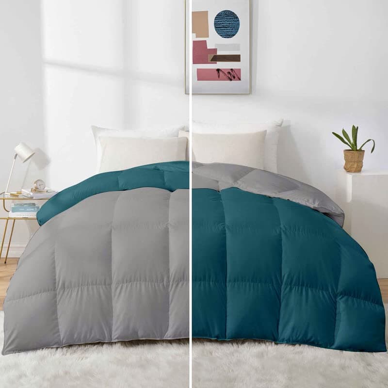 Razzai Mammayo Double Bed 500 GSM Winter Comforter Premium Collection Quilted Reversible Comforter (90" X 100" Inches/228Cm X 254Cm) - Double Bed Comforter|Silver/Teal Microfiber|Lightweight