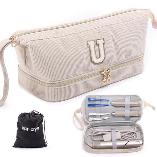 Initial Personalized Hair Dryer Case,Double-Layer Hair Tools Travel Carrying Case for Shark FlexStyle/SmoothStyle with Hair Dryer Bag - Hair Air Wrap Dryer Case Flat Curling Iron Travel Organizer