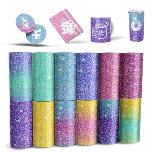 Glitter Transfer Sheets 12 Pcs 45x12 Watercolor Pattern PrePrinted Sublimation Paper for Mug Heat Press Coaster Blanks DIY T Shirts