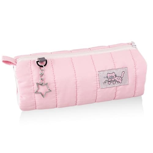 Flavizo Cute Pouch Cat Design Pink Zipper Case, Stationery Pouch for Girls, Portable Organizer Bag for School Supplies, Stylish Cosmetic Holder