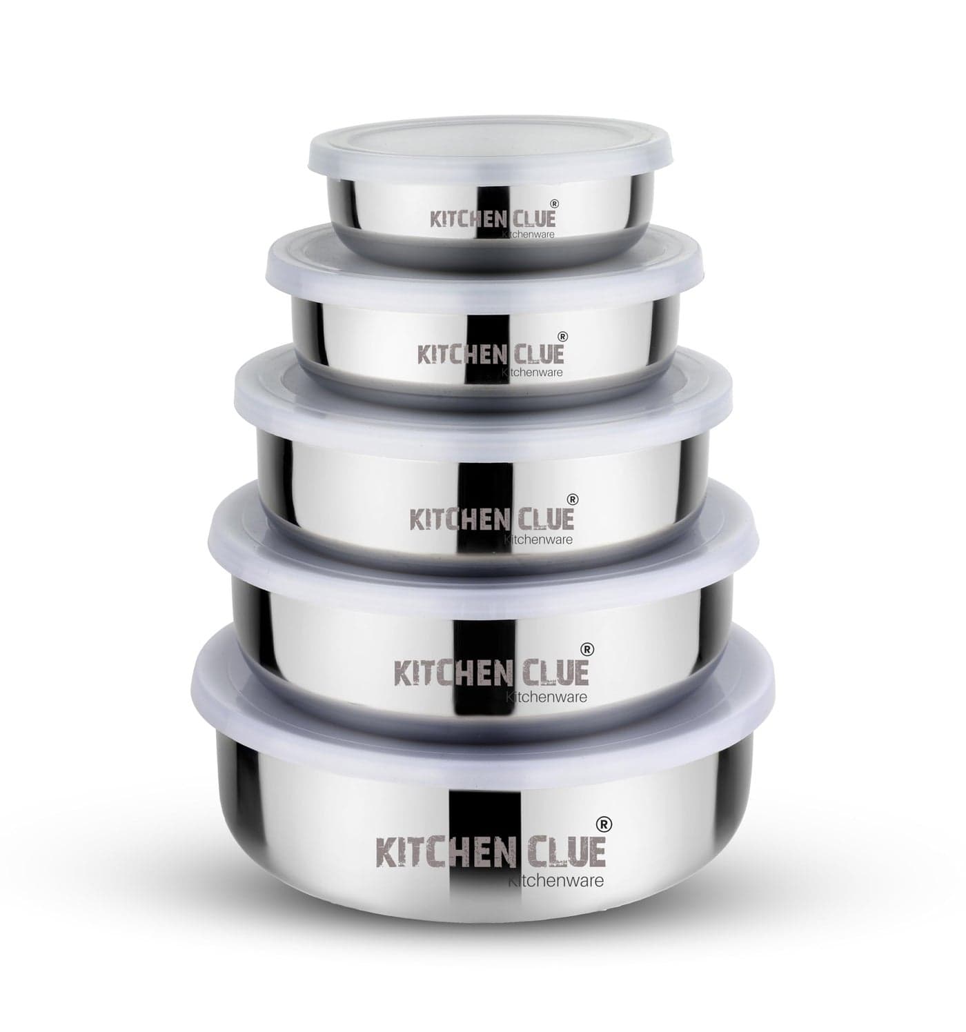 KITCHEN CLUE Stainless Steel Food Storage Containers For Kitchen Office I Airtight & Leak-Proof Lids I BIS-Approved I Highly Durable & Sturdy I Easy To Clean & Maintain I Pack Of 5 Pcs Steel Container